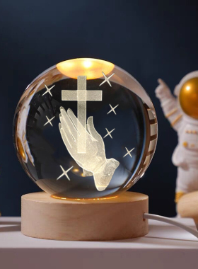 十字架水晶球摆件 创意欧式卧室小夜灯玄关酒柜电视柜装饰品 摆饰