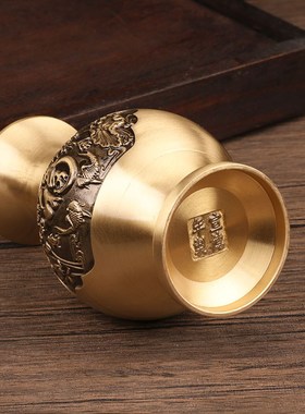 福字纯黄铜花瓶摆件家用客厅装饰品高档干花插花瓶中式家居摆件