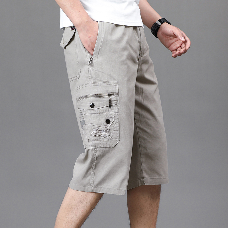 七分裤男夏宽松大码休闲爸爸装中老年人纯棉工装裤子马裤中年短裤