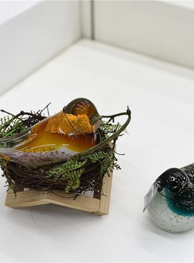 出口欧美彩色玻璃琉璃小鸟摆件家居台面壁柜电视柜装饰品拍摄道具