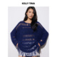 KELLY TINA慵懒风镂空流苏针织衫 女宽松套头藏蓝慵懒风流苏毛衣女