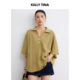KELLY T恤女黄色宽松上衣Polo领针织毛衫 TINA 休闲风镂空纹理短袖