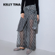 KELLY 复古休闲长裤 TINA超透气网纱格纹阔腿裤 女设计感小众直筒裤