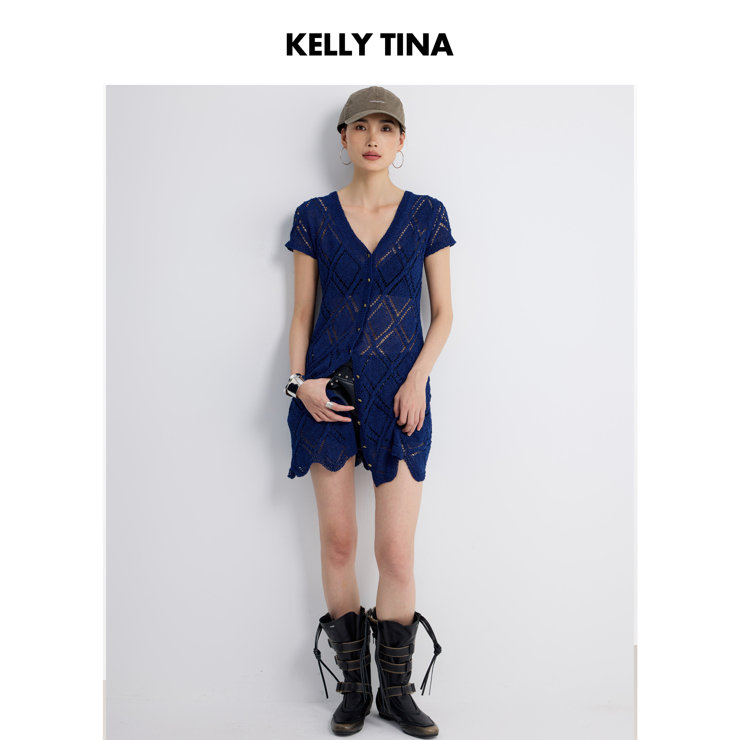 KELLY TINA 菱语绮梦可拆卸喇叭袖毛衫裙春夏季新款开衫针织衫a