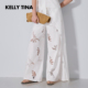 KELLY 子 休闲蕾丝度假风宽松长裤 TINA镂空白色阔腿裤 女2025春夏季