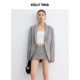 女长袖 KELLY TINA简法轻职场简约风灰色西装 双排扣百搭显瘦外套女