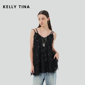 新款 KELLY TINA2025夏季 重工流苏打底小背心热辣妹性感吊带小上衣