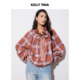 KELLY 宽松蝴蝶结衬衣 女长袖 TINA复古格纹灯笼袖 上衣一字领衬衫