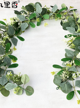 跨境美式春季180CM加密仿真尤加利藤条绿色桉树叶蝴蝶藤条藤蔓