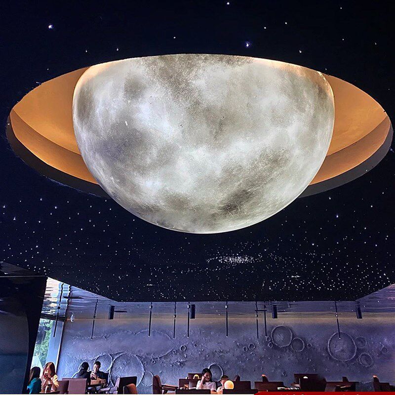 月球浮雕石膏半圆球形月亮灯吸顶灯卧室餐厅星球灯网红工装定制