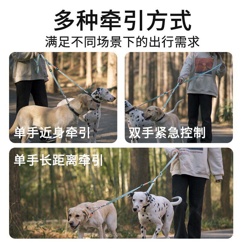 howgo一拖二双头牵引绳 防缠绕小型犬中大型犬遛狗双狗宠物狗狗链