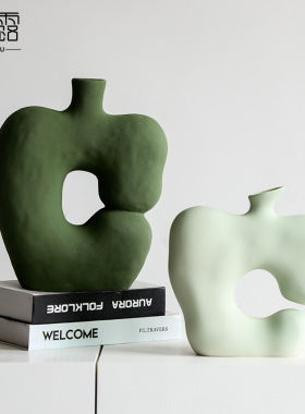 侘寂风创意陶瓷摆件摆设简约样板间售楼处装饰酒店软装饰品果绿色