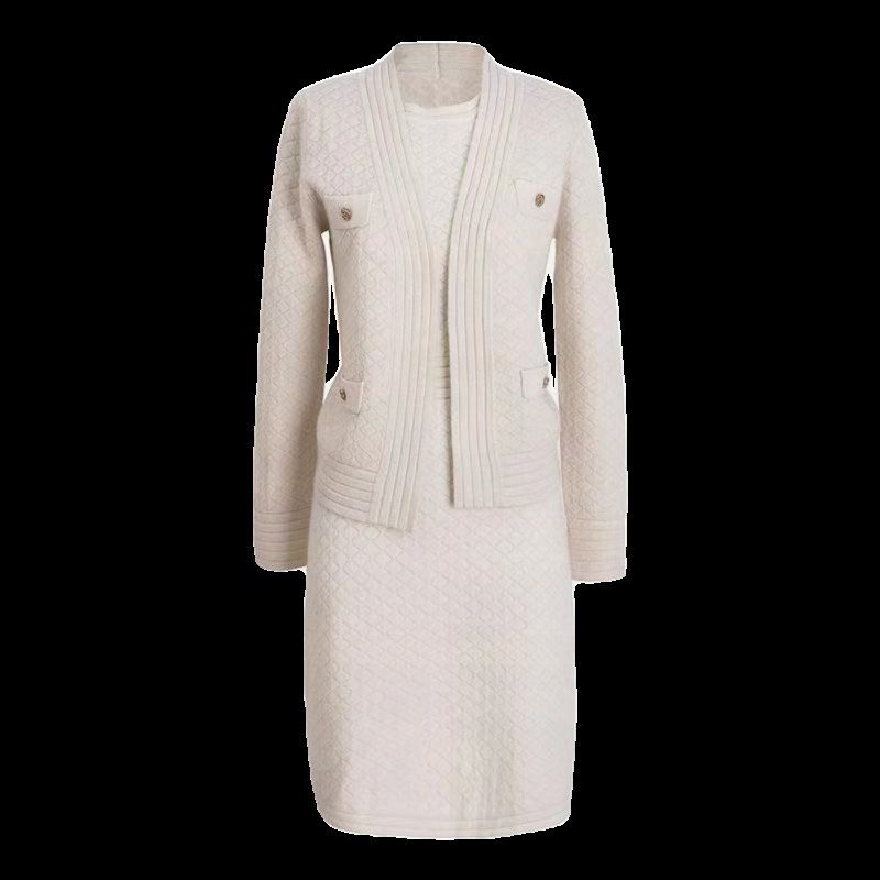 针织开衫两件套裙女2023秋冬新款气质淑女修身内搭背心裙开衫外套