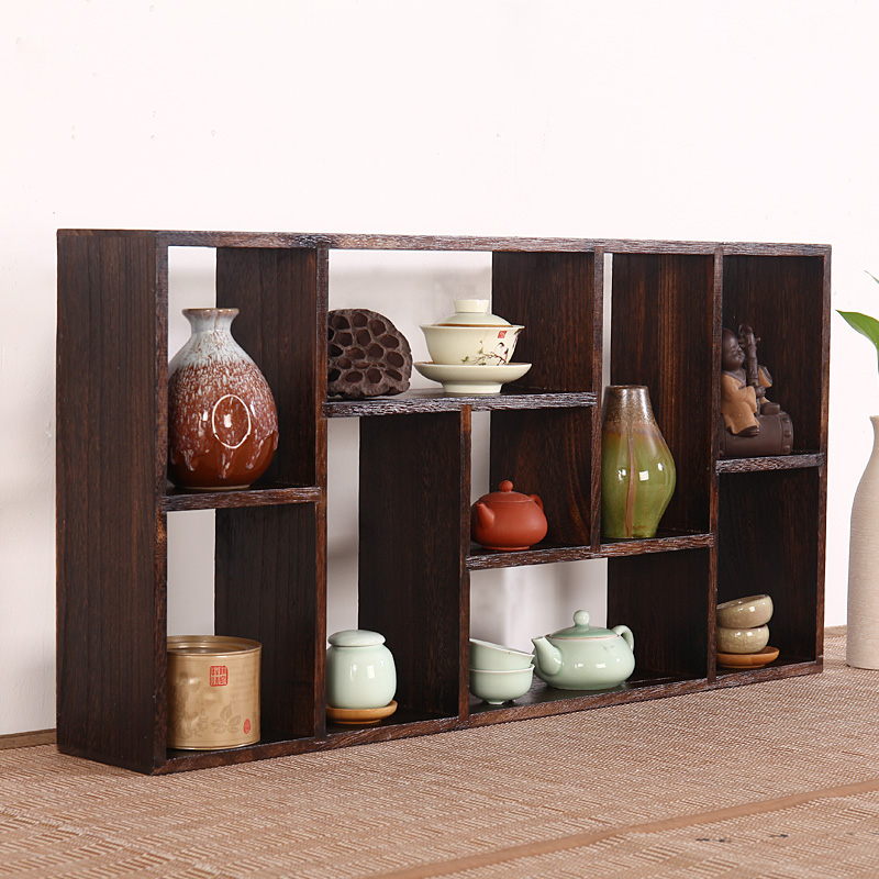 实木博古架客厅茶架小摆件壁挂式隔断储物架置物架古董收纳架书架