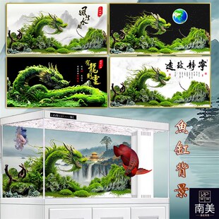 鱼缸背景贴纸高清图3D立体背景画龙鱼水族箱造景水草龙风生水起