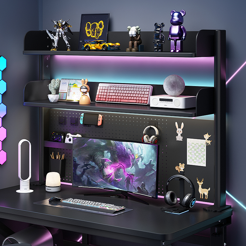 网红电竞风多层洞洞板置物架学生学习桌上书架办公电脑桌面收纳架