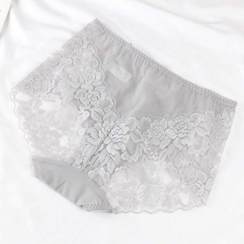 春夏季中高腰性感蕾丝无痕包臀平角裤 微收腹纯棉裆不卷边女内裤