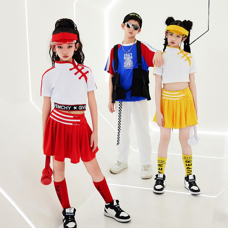 爵士舞演出服儿童大童t台走秀潮酷女童啦啦队表演服装分体舞台装