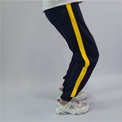 藏蓝色深蓝色加绒冬款一道杠宽黄杠校服裤子束脚收口加厚校裤定制