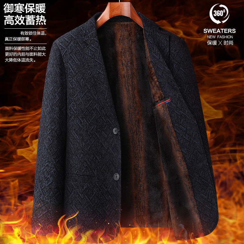 爸爸冬装外套装中老年人加绒加厚西装男秋冬季中年单西服保暖便西
