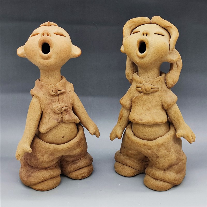 手工陶艺人物创意泥人 陶土娃娃人物陶瓷娃 陶人泥塑摆件陶瓷客厅