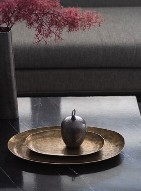 新中式复古简约创意金属托盘摆件样板间售楼处客厅茶几桌面干果盘