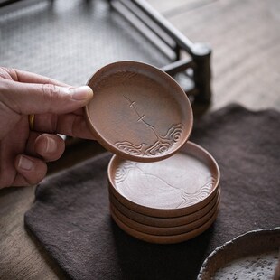 原矿杯垫 古早烧粗陶手工复古陶瓷茶杯托隔热垫功夫茶具茶道杯垫