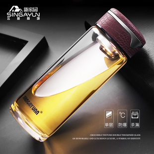 新家园玻璃杯单层加厚耐热水杯男女高档车载大号泡茶杯带网9