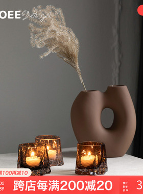 瑞典ooee Deign磨砂曲线陶瓷瓶客厅鲜瓶插器异形孔