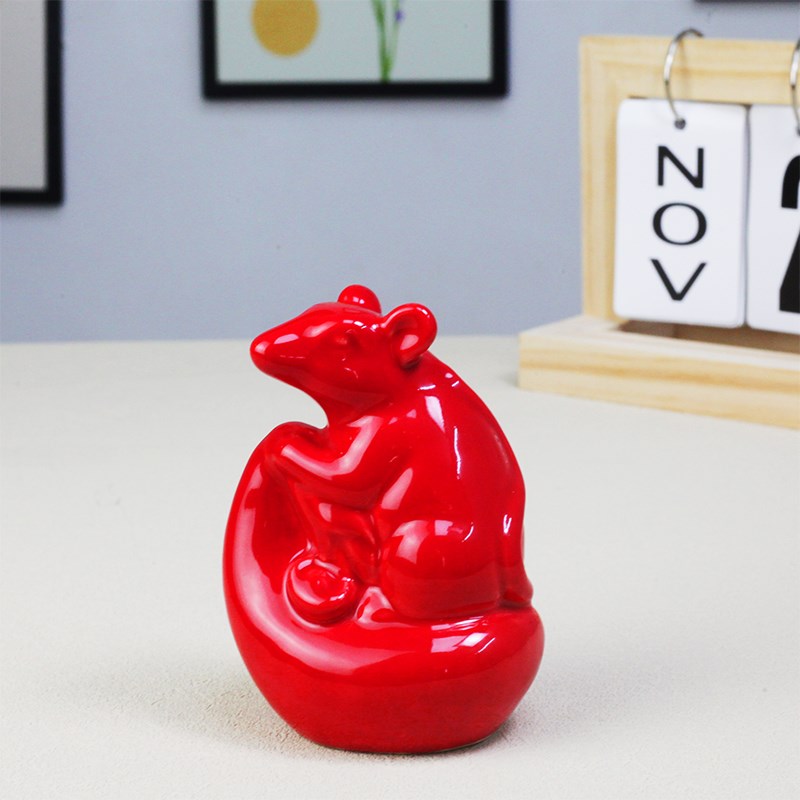 陶瓷十二生肖鼠桌面客厅玄关书房电视柜礼品现代装饰摆设