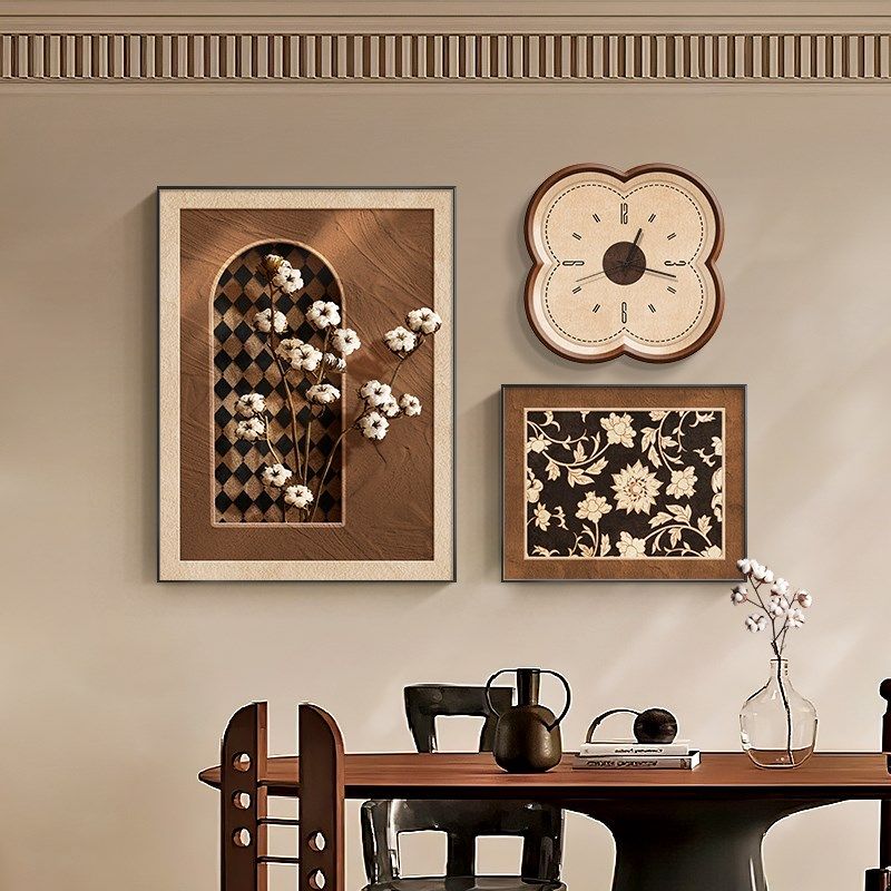 中古风挂画客厅法式复古饭厅餐桌背景墙装饰画级感钟表壁画,家居饰品,现代装饰画,淘宝优惠券,粉丝福利购,淘宝优惠卷