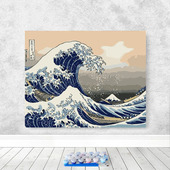 数字油画手工填色减压画富岳三十六景神奈川沖浪里油彩装 饰画