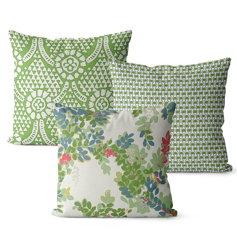 中式几何绿色图案面棉麻抱枕沙发靠垫床头大靠背腰枕定制