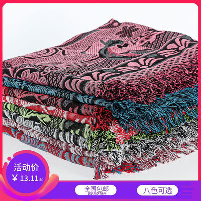 老式针织线毯老式毛毯针织粗毛线毯子夏天薄款沙发巾流须