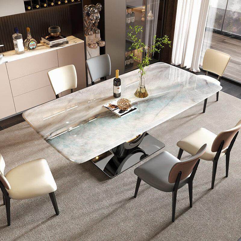 意式极简大理石餐桌轻奢彩晶石吃饭桌客厅岩板方形高端餐桌椅组合,住宅家具,岩板餐桌,淘宝优惠券,粉丝福利购,淘宝优惠卷