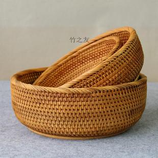 藤编收纳筐家用纯手工竹编制品簸箕制品越南篮水果筐子筛子竹篮子