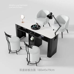 明泰隆美甲桌椅套装岩板大理石美甲台单双人美甲店高端黑色专用桌