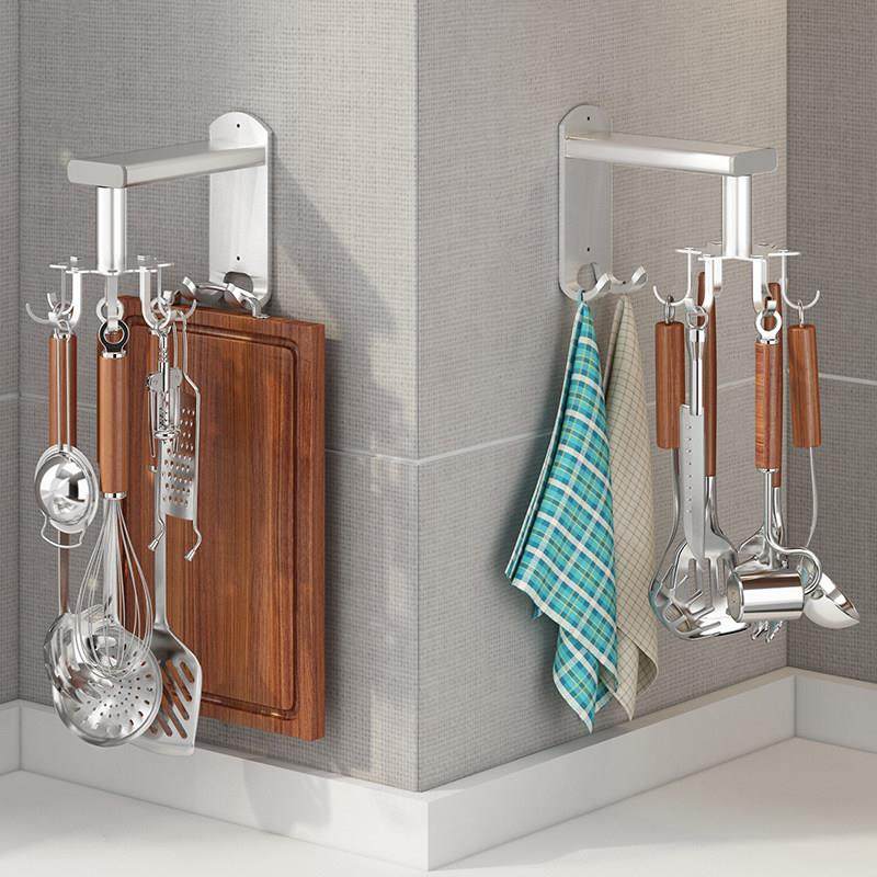 可旋转挂钩免钉太空铝厨房锅铲勺收纳壁挂式墙上挂架毛巾厨具架子,厨房/烹饪用具,厨房墙壁置物架/厨房墙壁挂架,淘宝优惠券,粉丝福利购,淘宝优惠卷