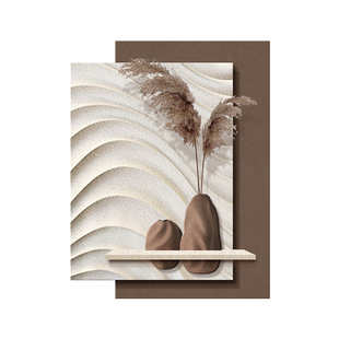 意式极简d立体客厅装饰画侘寂风沙发背景墙砂岩挂画带LD灯壁画