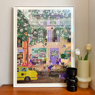 秋日邻里街道拼图相框框城市铝合金实木片.*.裱框