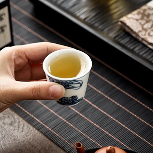 茶具茶盏品茗杯 百财敞口功夫茶杯陶瓷主人杯家用待客喝茶套装