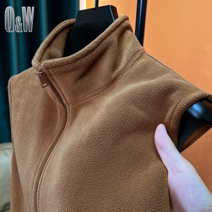 加绒加厚摇粒绒马甲男款冬季百搭无袖背心纯色拉链外套立领颗粒绒