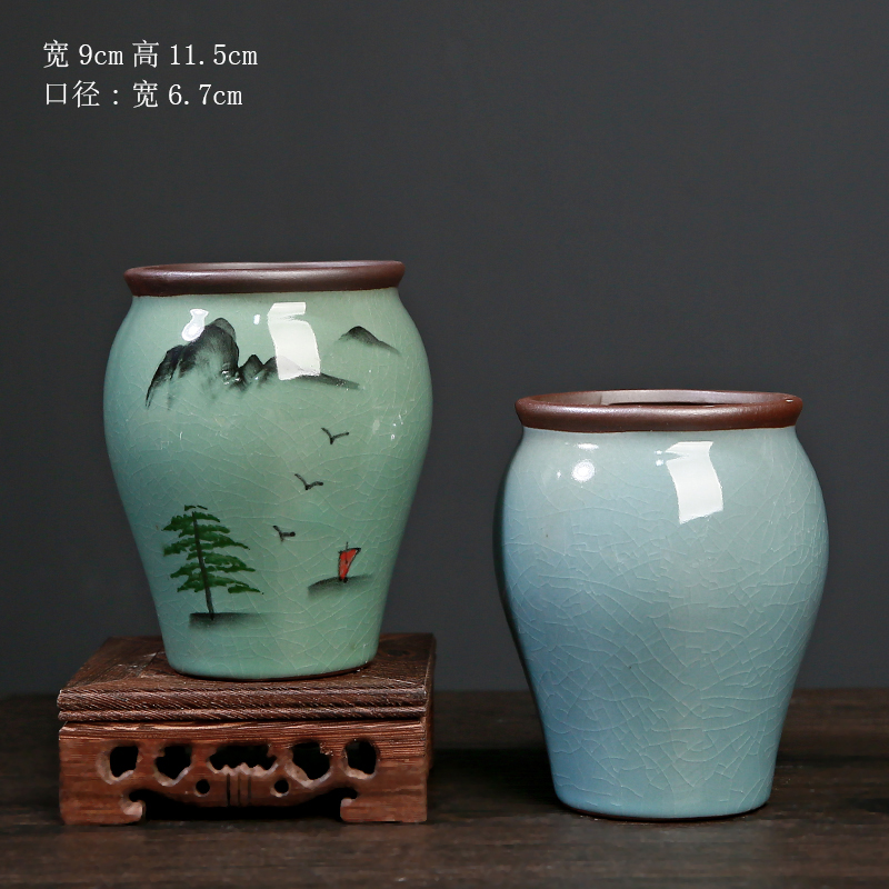 多肉花盆新款哥窑紫砂古典手绘个性文竹创意老桩植物盆栽高款盆景