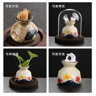 复古牙签筒罐创意家用个性 牙签盒陶瓷日式 饭店牙线棉签收纳盒