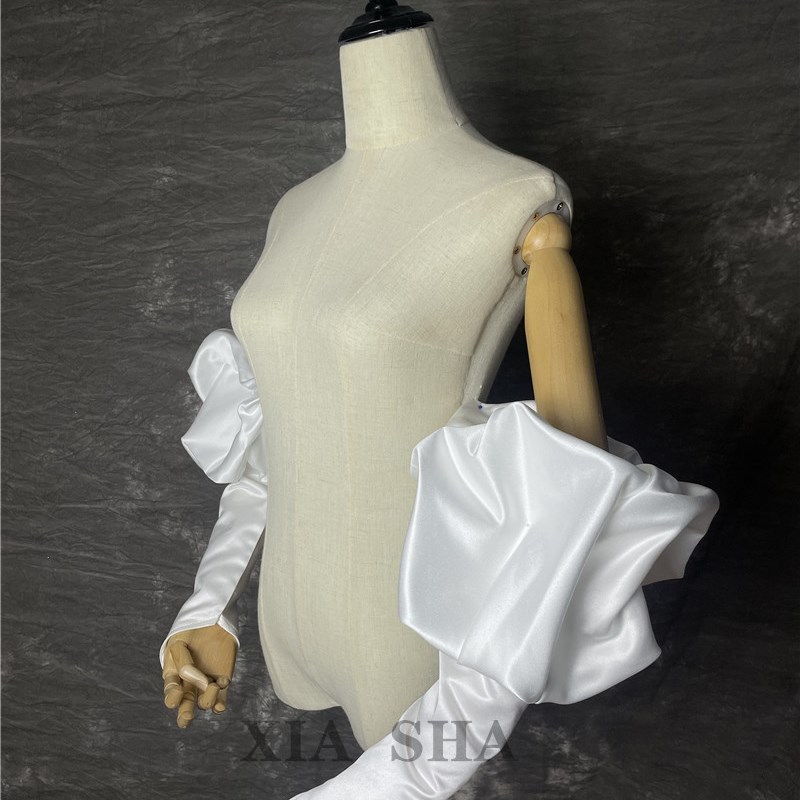 新款泡缎面泡袖黑色白色婚纱礼服单独袖子遮手臂夸张造型新娘手套
