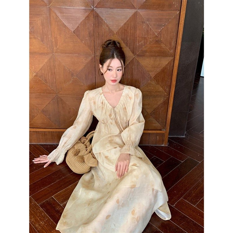 XXNING 树叶印花小衫半裙套装女2025新款春季法式优雅气质两件套