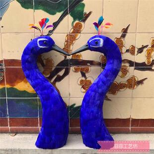 仿真羽毛孔雀头傣族手抓饭宴会桌面摆件开业花篮装饰孔雀头模型
