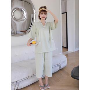 采购产品妇女蒸汽服，亚麻高端七分裤，夫妇家的衣服，睡衣，男人