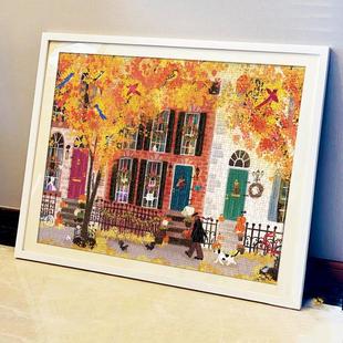 秋日邻里街道拼图相框框城市之光铝合金实木1000片50.8*68.6裱框