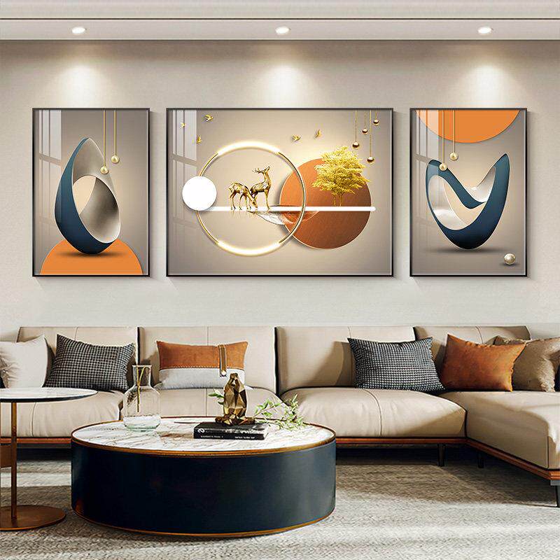 轻奢沙发背景墙挂画 画高档大气墙画 画三联画 画现代简约客厅装